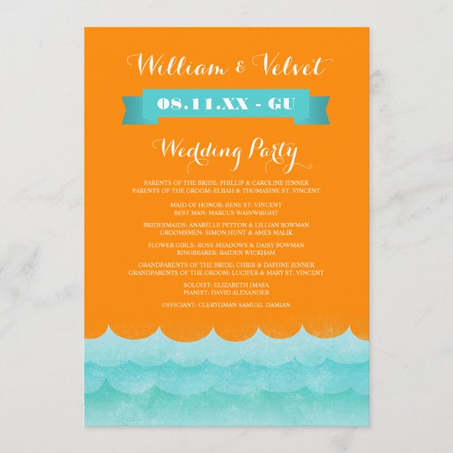 Orange At Sea Nautical Wedding Programs Programme (Front)