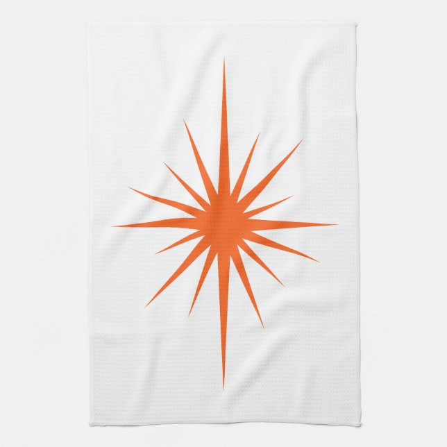 Orange Atomic Starburst Mid Century Hand Towel (Vertical)