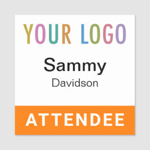 Orange Attendee Badge 2x2 Pin with Logo for Events