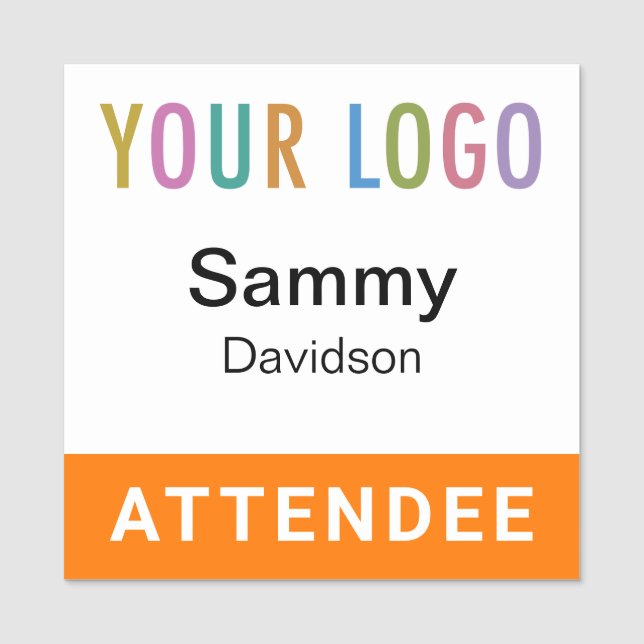 Orange Attendee Badge 2x2 Pin with Logo for Events (Front)