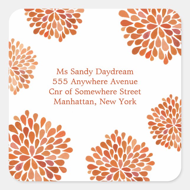 Orange Autumn Bloom Burst Address Sticker (Front)