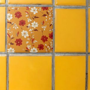 Orange Autumn Boho Vintage Floral Pattern Tile
