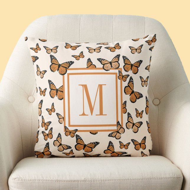 Orange Autumn Butterflies Custom Monogram Cushion (Creator Uploaded)