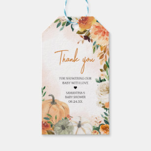 Orange Autumn Fall Floral Pumpkin Favour Tags