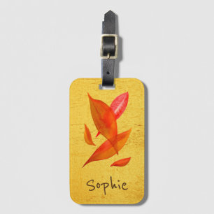 Orange Autumn Fall seasonal leaf art Luggage Tag