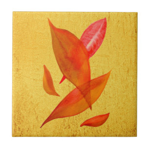 Orange Autumn Fall seasonal leaf art Tile