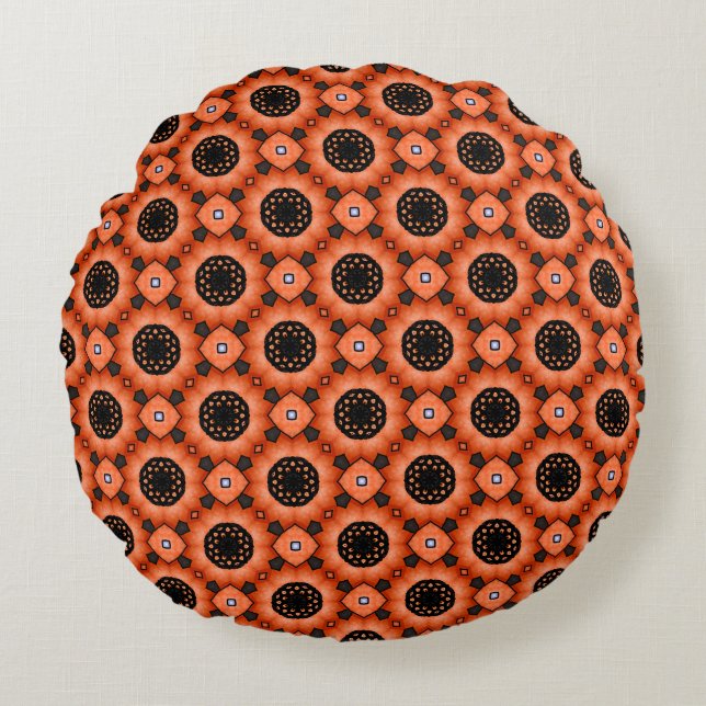 Orange Autumn Flower Round Cushion (Front)