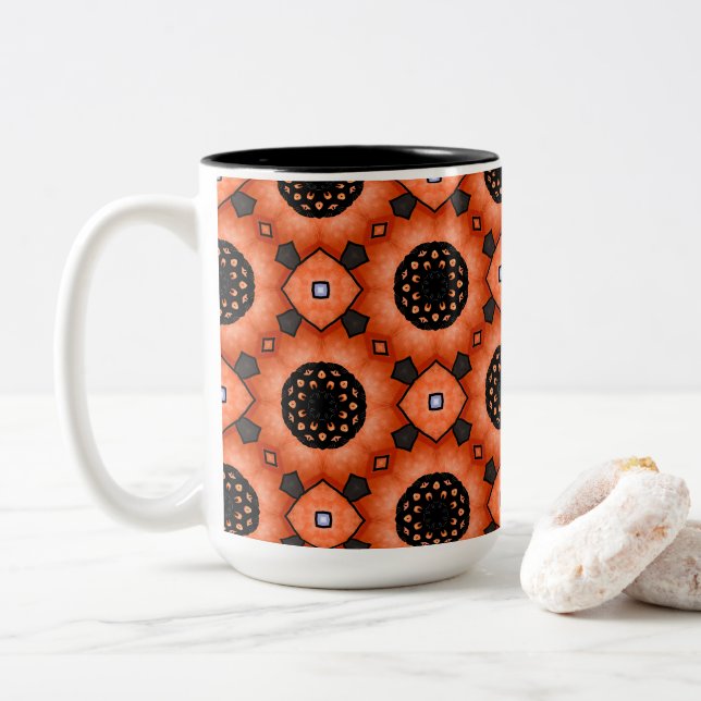 Orange Autumn Flower Two-Tone Coffee Mug (With Donut)