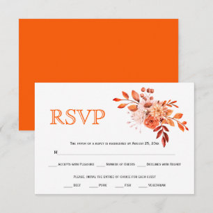 Orange autumn flowers and foliage fall wedding RSVP card