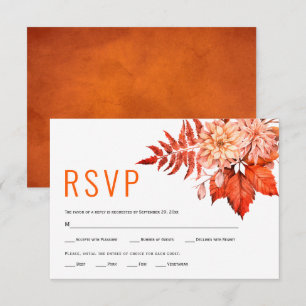 Orange autumn flowers floral fall wedding RSVP card