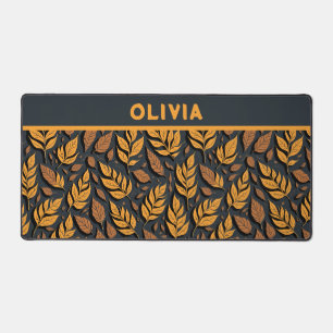 Orange Autumn Leaves on Brown Background Desk Mat