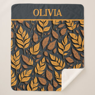 Orange Autumn Leaves on Brown Background Sherpa Blanket