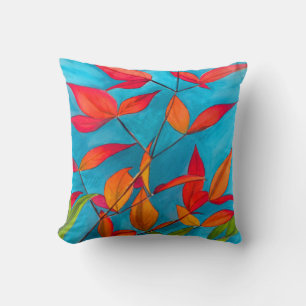 Orange Autumn leaves  original watercolour art Cushion