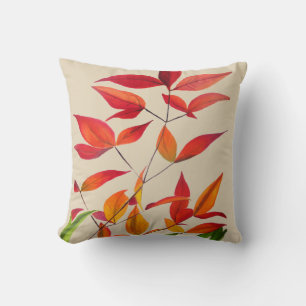 Orange Autumn leaves  original watercolour art Cushion