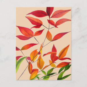Orange Autumn leaves original watercolour art Postcard