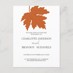 Orange Autumn Maple Leaf Wedding Invitation Postcard