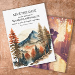 Orange Autumn Mountain Wedding Photo Save Date  Save The Date<br><div class="desc">Burnt orange and autumn colours mountain and adventure wedding Save the Date card. Personalised with your photo on the back. Purchase printed copies or order digital to share with friends and family through email or on your social media.</div>