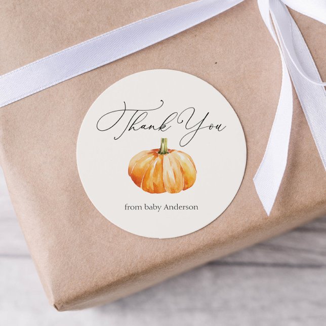Orange Autumn Pumpkin Thank You Classic Round Sticker (Creator Uploaded)