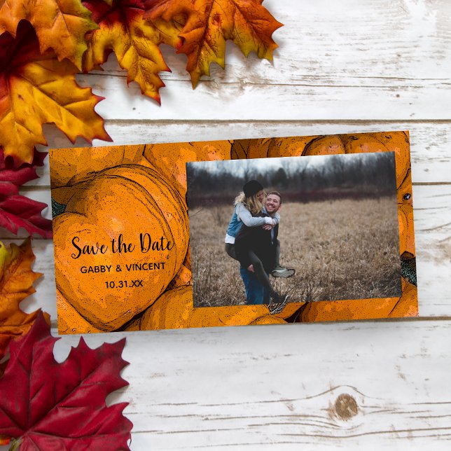 Orange Autumn Pumpkin Wedding Save the Date Photo (Creator Uploaded)