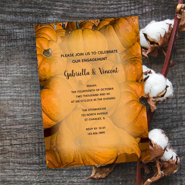 Orange Autumn Pumpkins Engagement Party Invitation (Creator Uploaded)