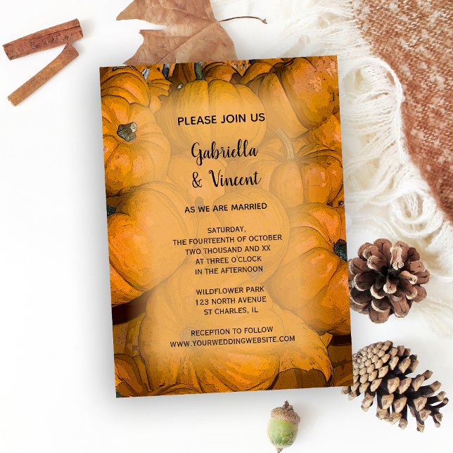 Orange Autumn Pumpkins Wedding Invitation (Creator Uploaded)