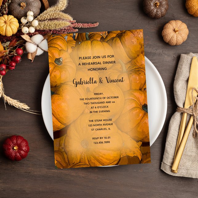 Orange Autumn Pumpkins Wedding Rehearsal Dinner Invitation (Creator Uploaded)