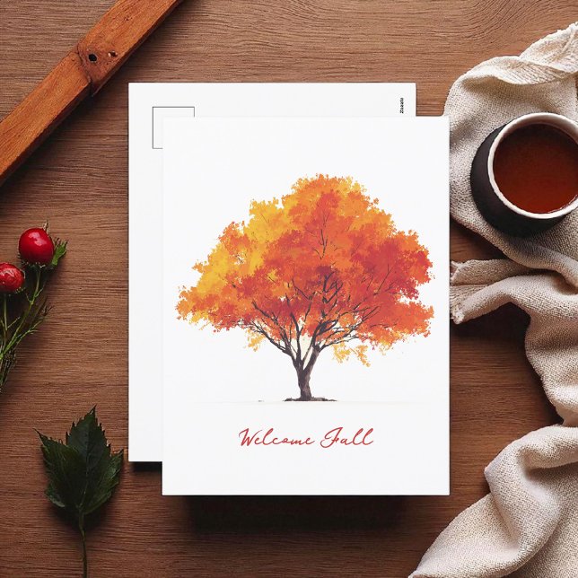 Orange Autumn Tree Modern Watercolor Holiday Postcard (Creator Uploaded)