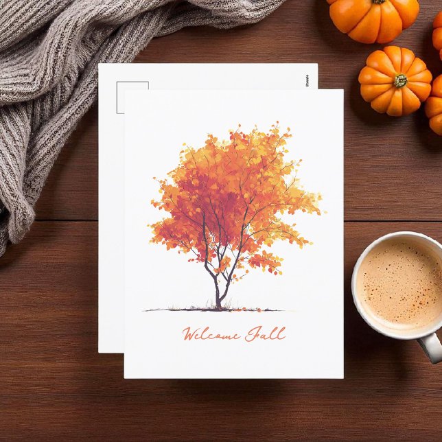 Orange Autumn Tree Modern Watercolor Holiday Postcard (Creator Uploaded)