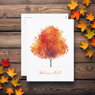 Orange Autumn Tree Modern Watercolor Holiday Postcard