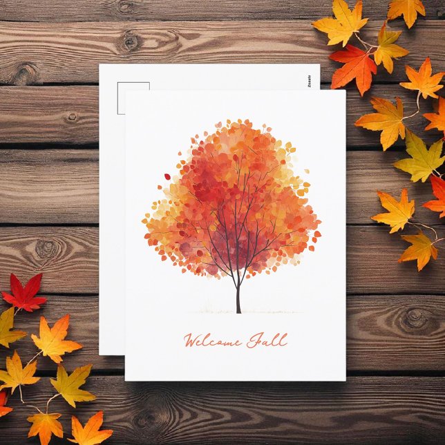 Orange Autumn Tree Modern Watercolor Holiday Postcard (Creator Uploaded)