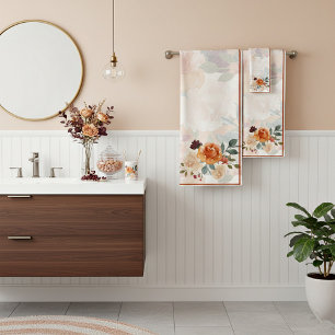 Orange autumn watercolor floral  bath towel set