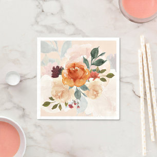 Orange autumn watercolor floral napkin