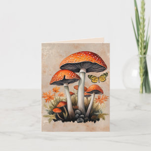 Orange Autumn Woodland Mushrooms Note Card