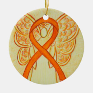Orange Awareness Ribbon Angel Custom Art Ornaments
