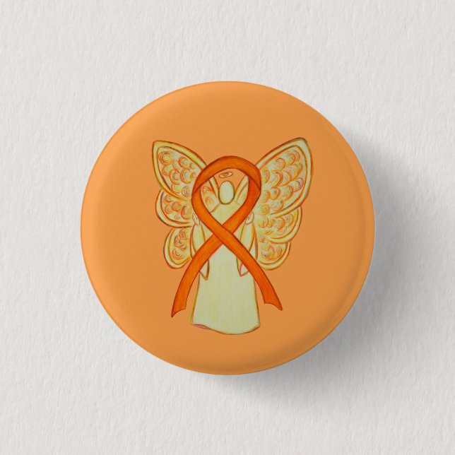 Orange Awareness Ribbon Angel Custom Art Pins (Front)