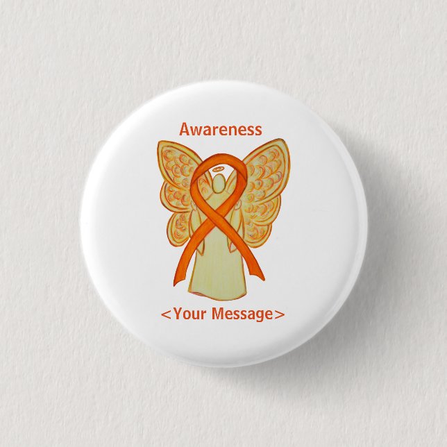 Orange Awareness Ribbon Angel Custom Pin (Front)