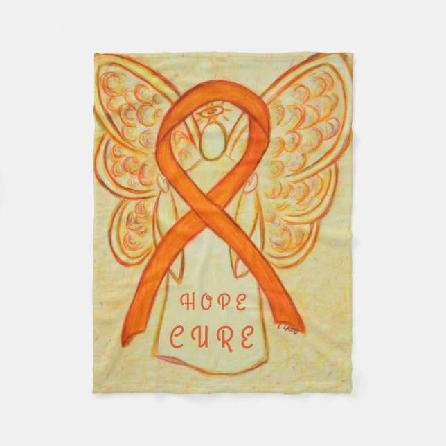 Orange Awareness Ribbon Angel Hope Cure Blanket (Front)