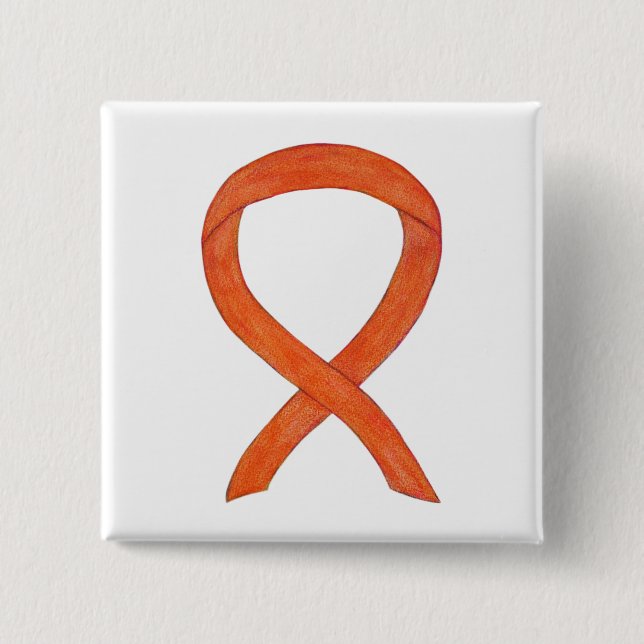 Orange Awareness Ribbon Custom Art Pins (Front)