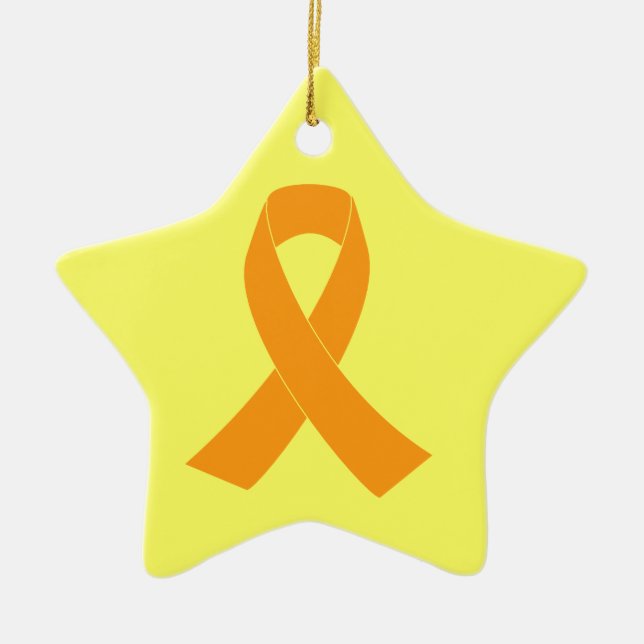 Orange Awareness Ribbon - Leukaemia, MS Ceramic Tree Decoration (Front)