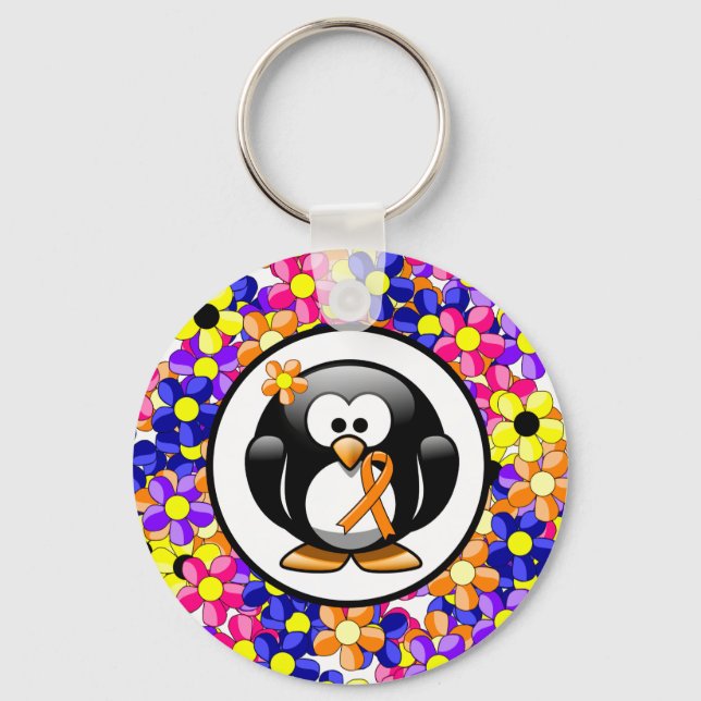 Orange Awareness Ribbon Penguin Key Ring (Front)