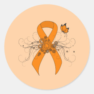 Orange Awareness Ribbon with Butterfly Classic Round Sticker
