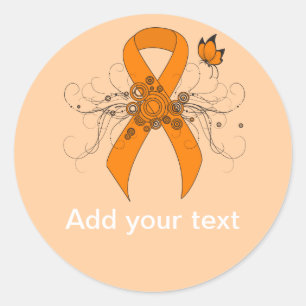 Orange Awareness Ribbon with Butterfly Classic Round Sticker