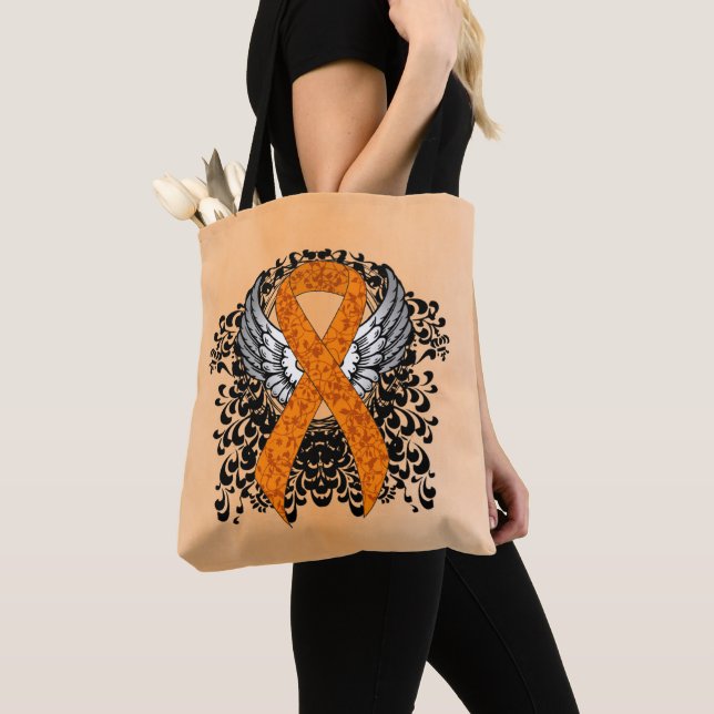 Orange Awareness Ribbon with Wings Tote Bag (Close Up)