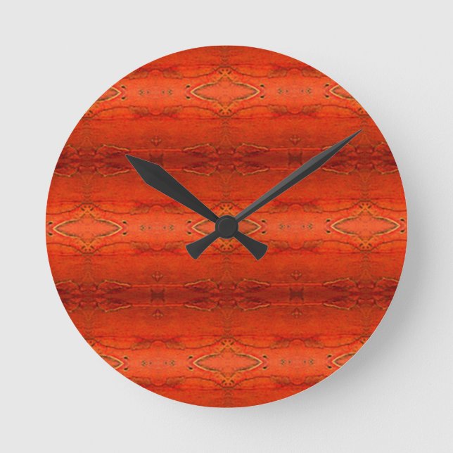 Orange Aztec Pattern Round Clock (Front)