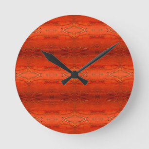 Orange Aztec Pattern Round Clock