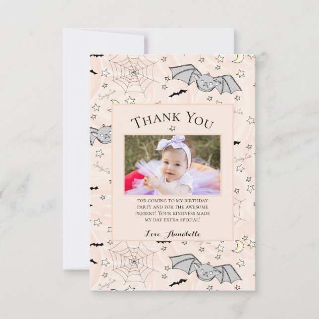Orange Baby Bat Halloween Thank You Card (Front)