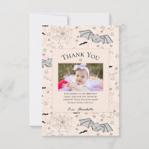 Orange Baby Bat Halloween Thank You Card