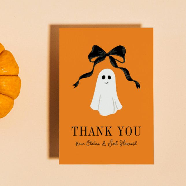 Orange Baby Boo Ghost Halloween Thank You (orange halloween baby shower thank you card for the little boo that's almost due with a ghost)