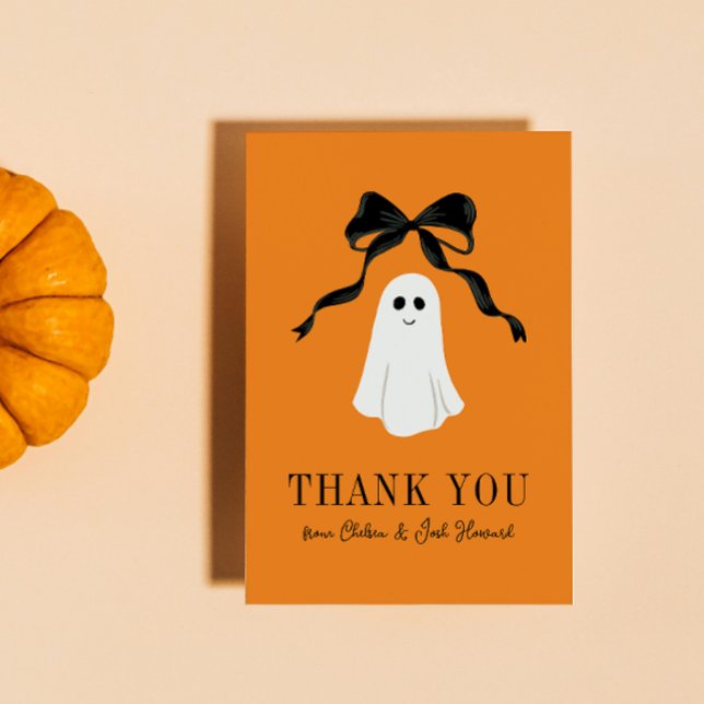 Orange Baby Boo Ghost Halloween Thank You (orange halloween baby shower thank you card for the little boo that's almost due with a cute ghost)
