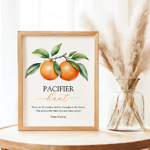 Orange Baby Shower Pacifier Hunt Game Sign